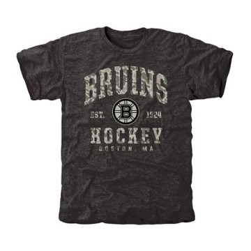 Men's Boston Bruins Camo Stack Tri-Blend T-Shirt - Black
