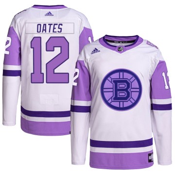 Authentic Adidas Men's Adam Oates Boston Bruins Hockey Fights Cancer Primegreen Jersey - White/Purple