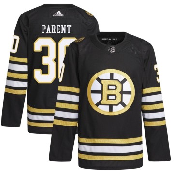 Authentic Adidas Men's Bernie Parent Boston Bruins 100th Anniversary Primegreen Jersey - Black