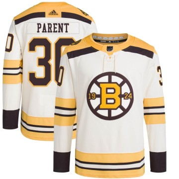 Authentic Adidas Men's Bernie Parent Boston Bruins 100th Anniversary Primegreen Jersey - Cream