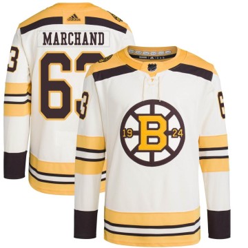 Authentic Adidas Men's Brad Marchand Boston Bruins 100th Anniversary Primegreen Jersey - Cream