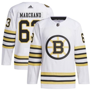 Authentic Adidas Men's Brad Marchand Boston Bruins 100th Anniversary Primegreen Jersey - White