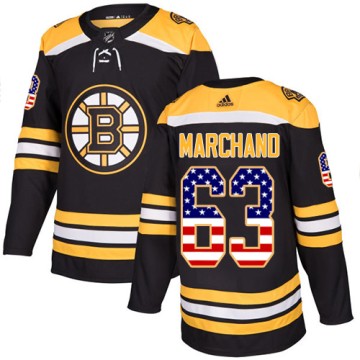 Authentic Adidas Men's Brad Marchand Boston Bruins USA Flag Fashion Jersey - Black