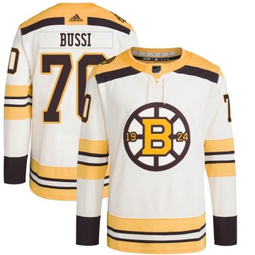 Authentic Adidas Men's Brandon Bussi Boston Bruins 100th Anniversary Primegreen Jersey - Cream