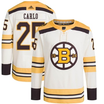 Authentic Adidas Men's Brandon Carlo Boston Bruins 100th Anniversary Primegreen Jersey - Cream