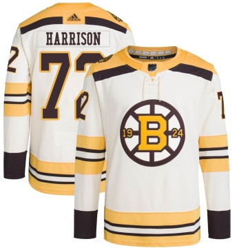 Authentic Adidas Men's Brett Harrison Boston Bruins 100th Anniversary Primegreen Jersey - Cream