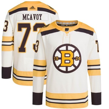 Authentic Adidas Men's Charlie McAvoy Boston Bruins 100th Anniversary Primegreen Jersey - Cream