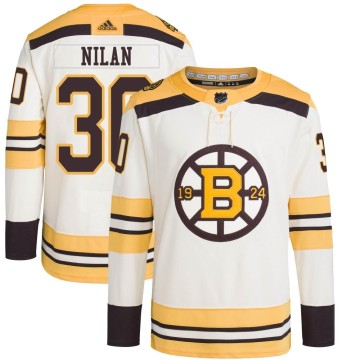 Authentic Adidas Men's Chris Nilan Boston Bruins 100th Anniversary Primegreen Jersey - Cream