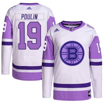 Authentic Adidas Men's Dave Poulin Boston Bruins Hockey Fights Cancer Primegreen Jersey - White/Purple