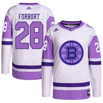 Authentic Adidas Men's Derek Forbort Boston Bruins Hockey Fights Cancer Primegreen Jersey - White/Purple