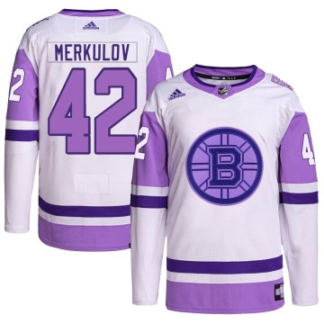 Authentic Adidas Men's Georgii Merkulov Boston Bruins Hockey Fights Cancer Primegreen Jersey - White/Purple