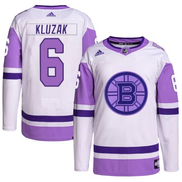 Authentic Adidas Men's Gord Kluzak Boston Bruins Hockey Fights Cancer Primegreen Jersey - White/Purple