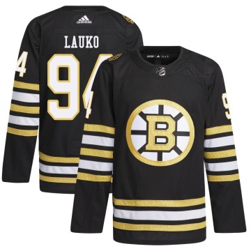 Authentic Adidas Men's Jakub Lauko Boston Bruins 100th Anniversary Primegreen Jersey - Black