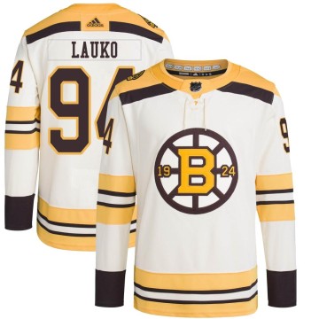 Authentic Adidas Men's Jakub Lauko Boston Bruins 100th Anniversary Primegreen Jersey - Cream