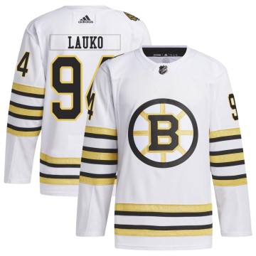 Authentic Adidas Men's Jakub Lauko Boston Bruins 100th Anniversary Primegreen Jersey - White