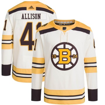 Authentic Adidas Men's Jason Allison Boston Bruins 100th Anniversary Primegreen Jersey - Cream
