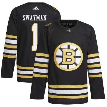 Authentic Adidas Men's Jeremy Swayman Boston Bruins 100th Anniversary Primegreen Jersey - Black