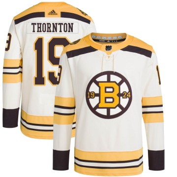Authentic Adidas Men's Joe Thornton Boston Bruins 100th Anniversary Primegreen Jersey - Cream