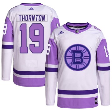 Authentic Adidas Men's Joe Thornton Boston Bruins Hockey Fights Cancer Primegreen Jersey - White/Purple