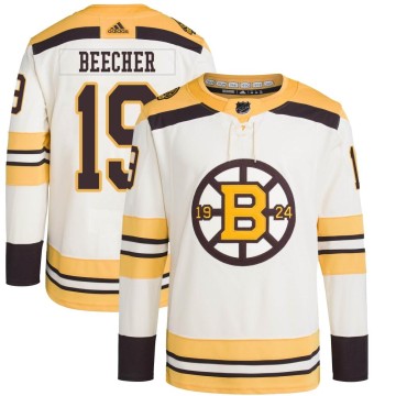 Authentic Adidas Men's Johnny Beecher Boston Bruins 100th Anniversary Primegreen Jersey - Cream