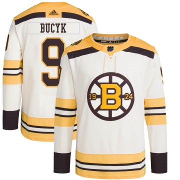 Authentic Adidas Men's Johnny Bucyk Boston Bruins 100th Anniversary Primegreen Jersey - Cream