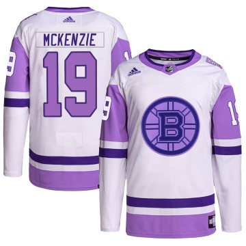 Authentic Adidas Men's Johnny Mckenzie Boston Bruins Hockey Fights Cancer Primegreen Jersey - White/Purple