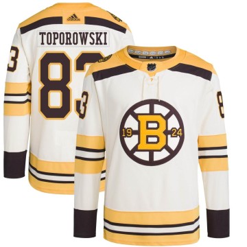Authentic Adidas Men's Luke Toporowski Boston Bruins 100th Anniversary Primegreen Jersey - Cream
