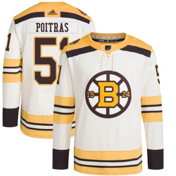 Authentic Adidas Men's Matthew Poitras Boston Bruins 100th Anniversary Primegreen Jersey - Cream