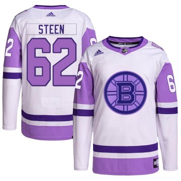 Authentic Adidas Men's Oskar Steen Boston Bruins Hockey Fights Cancer Primegreen Jersey - White/Purple