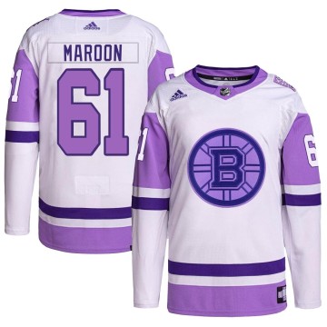 Authentic Adidas Men's Pat Maroon Boston Bruins Hockey Fights Cancer Primegreen Jersey - White/Purple