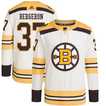 Authentic Adidas Men's Patrice Bergeron Boston Bruins 100th Anniversary Primegreen Jersey - Cream