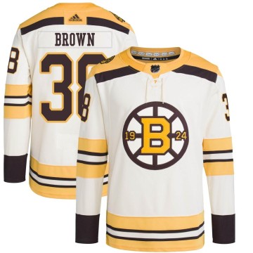 Authentic Adidas Men's Patrick Brown Boston Bruins Cream 100th Anniversary Primegreen Jersey - Brown