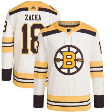 Authentic Adidas Men's Pavel Zacha Boston Bruins 100th Anniversary Primegreen Jersey - Cream