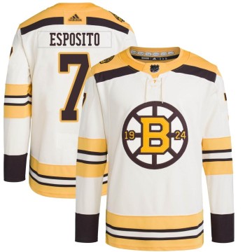 Authentic Adidas Men's Phil Esposito Boston Bruins 100th Anniversary Primegreen Jersey - Cream