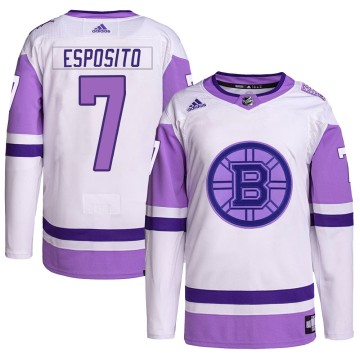 Authentic Adidas Men's Phil Esposito Boston Bruins Hockey Fights Cancer Primegreen Jersey - White/Purple