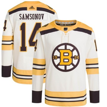 Authentic Adidas Men's Sergei Samsonov Boston Bruins 100th Anniversary Primegreen Jersey - Cream