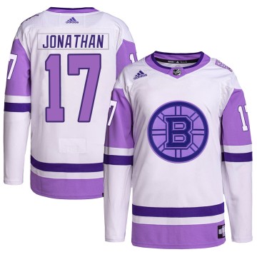 Authentic Adidas Men's Stan Jonathan Boston Bruins Hockey Fights Cancer Primegreen Jersey - White/Purple