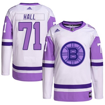Authentic Adidas Men's Taylor Hall Boston Bruins Hockey Fights Cancer Primegreen Jersey - White/Purple