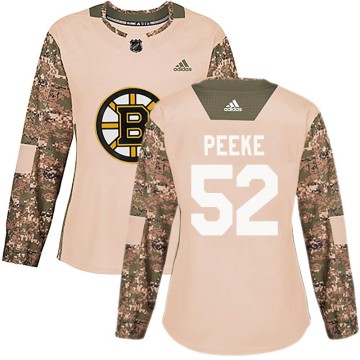 Authentic Adidas Women's Andrew Peeke Boston Bruins Veterans Day Practice Jersey - Camo