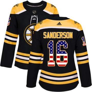 Authentic Adidas Women's Derek Sanderson Boston Bruins USA Flag Fashion Jersey - Black