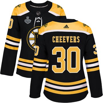 Authentic Adidas Women's Gerry Cheevers Boston Bruins Home 2019 Stanley Cup Final Bound Jersey - Black