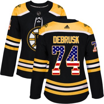 Authentic Adidas Women's Jake DeBrusk Boston Bruins USA Flag Fashion Jersey - Black
