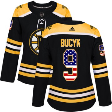 Authentic Adidas Women's Johnny Bucyk Boston Bruins USA Flag Fashion Jersey - Black