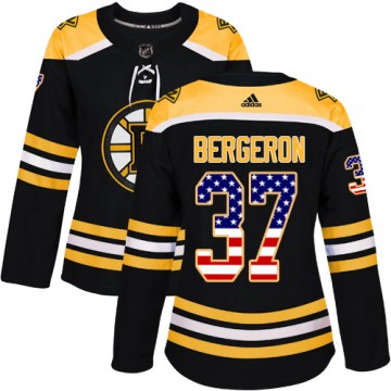 Authentic Adidas Women's Patrice Bergeron Boston Bruins USA Flag Fashion Jersey - Black