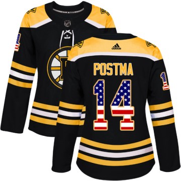 Authentic Adidas Women's Paul Postma Boston Bruins USA Flag Fashion Jersey - Black