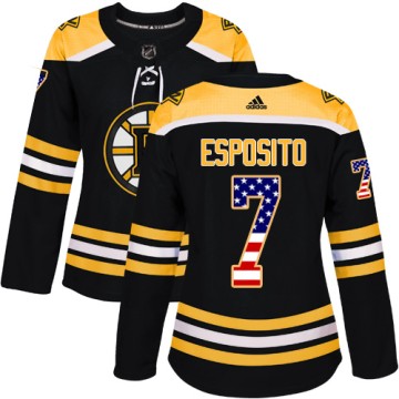 Authentic Adidas Women's Phil Esposito Boston Bruins USA Flag Fashion Jersey - Black