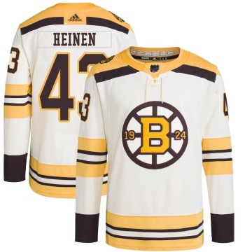 Authentic Adidas Youth Danton Heinen Boston Bruins 100th Anniversary Primegreen Jersey - Cream