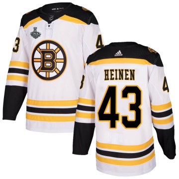 Authentic Adidas Youth Danton Heinen Boston Bruins Away 2019 Stanley Cup Final Bound Jersey - White