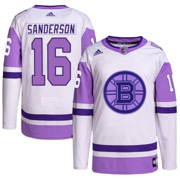 Authentic Adidas Youth Derek Sanderson Boston Bruins Hockey Fights Cancer Primegreen Jersey - White/Purple
