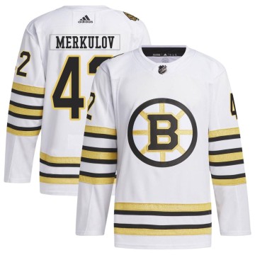 Authentic Adidas Youth Georgii Merkulov Boston Bruins 100th Anniversary Primegreen Jersey - White